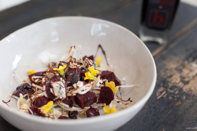 Beetroot and goats cheese salad with truffle balsamic reduction